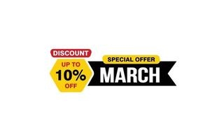 10 Percent MARCH discount offer, clearance, promotion banner layout with sticker style. vector