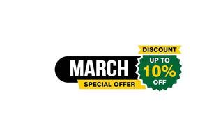 10 Percent MARCH discount offer, clearance, promotion banner layout with sticker style. vector