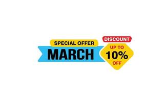 10 Percent MARCH discount offer, clearance, promotion banner layout with sticker style. vector