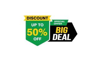 50 Percent BIG DEAL offer, clearance, promotion banner layout with sticker style. vector
