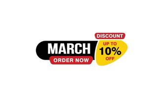 10 Percent MARCH discount offer, clearance, promotion banner layout with sticker style. vector