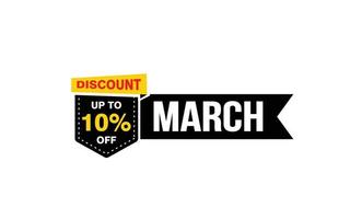 10 Percent MARCH discount offer, clearance, promotion banner layout with sticker style. vector