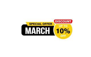 10 Percent MARCH discount offer, clearance, promotion banner layout with sticker style. vector