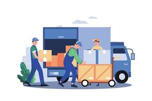 Worker Loading Packages On The Truck vector