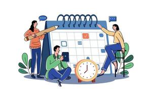 Group Of Workers Dealing With The Schedule Of Days vector