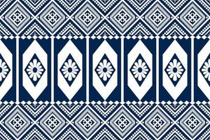 Blue and white geometric ethnic seamless pattern design for wallpaper, background, fabric, curtain, carpet, clothing, and wrapping. vector