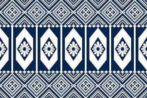 Blue and white geometric ethnic seamless pattern design for wallpaper, background, fabric, curtain, carpet, clothing, and wrapping. vector