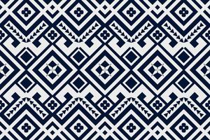 Dark blue and white geometric ethnic seamless pattern design for wallpaper, background, fabric, curtain, carpet, clothing, and wrapping. vector