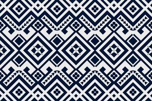 Dark blue and white geometric ethnic seamless pattern design for wallpaper, background, fabric, curtain, carpet, clothing, and wrapping. vector