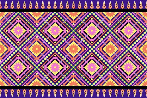 Colorful geometric ethnic seamless pattern design for wallpaper, background, fabric, curtain, carpet, clothing, and wrapping.