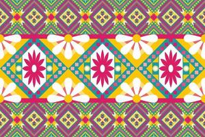 Colorful geometric ethnic seamless pattern design for wallpaper, background, fabric, curtain, carpet, clothing, and wrapping. vector