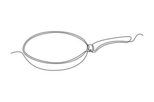 Single one line drawing pan. Cooking utensil concept. Continuous line draw design graphic vector illustration.