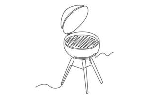 soltero uno línea dibujo barbacoa parrilla. Cocinando utensilio concepto. continuo línea dibujar diseño gráfico vector ilustración.