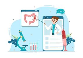 Proctologist or Colonoscopy Illustration with a Doctor Examines of the Colon and Harmful Bacteria in Cartoon Hand Drawn for Landing Page Templates vector