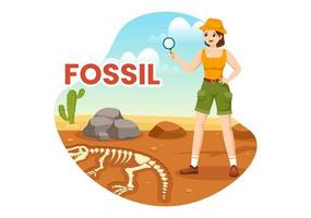 Fossil Illustration with Archaeologists Finds Dinosaurs Skeletons on Excavations or Digging Soil Layers in Flat Cartoon Hand Drawn Templates vector