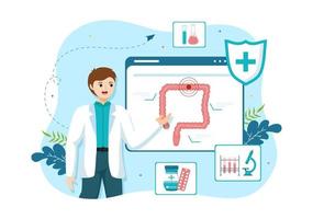 Proctologist or Colonoscopy Illustration with a Doctor Examines of the Colon and Harmful Bacteria in Cartoon Hand Drawn for Landing Page Templates vector