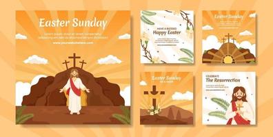 Happy Easter Sunday Day Social Media Post Flat Cartoon Hand Drawn Templates Background Illustration vector