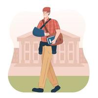Young college student with arm sling going to university vector