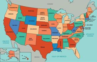 mapa de Estados Unidos con rodeando fronteras vector