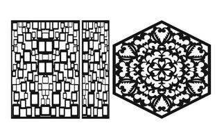 Black patterns with white background, Islamic vectors with floral panels for CNC laser cutting