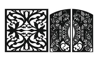 Black patterns with white background, Islamic vectors with floral panels for CNC laser cutting