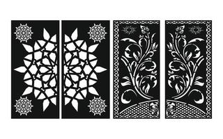 Black patterns with white background, Islamic vectors with floral panels for CNC laser cutting