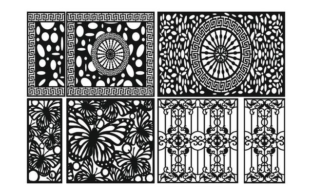 Black patterns with white background, Islamic vectors with floral panels for CNC laser cutting