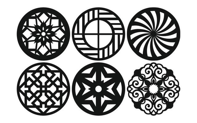 Decorative floral patterns, geometric template for cnc laser cutting