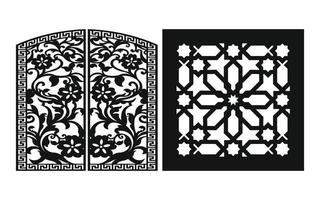 Black patterns with white background, Islamic vectors with floral panels for CNC laser cutting