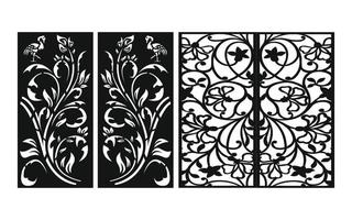 Black patterns with white background, Islamic vectors with floral panels for CNC laser cutting