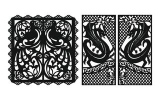 Black patterns with white background, Islamic vectors with floral panels for CNC laser cutting