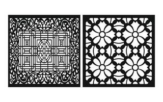 Black patterns with white background, Islamic vectors with floral panels for CNC laser cutting
