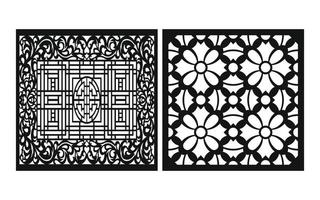 Black patterns with white background, Islamic vectors with floral panels for CNC laser cutting