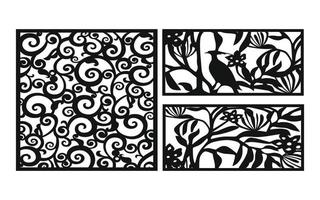 Black patterns with white background, Islamic vectors with floral panels for CNC laser cutting