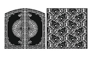 Black patterns with white background, Islamic vectors with floral panels for CNC laser cutting