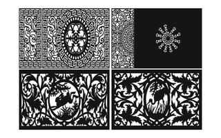 Black patterns with white background, Islamic vectors with floral panels for CNC laser cutting