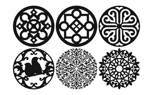 Decorative floral patterns, geometric template for cnc laser cutting