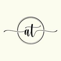 initial handwriting AT logo template Illustration. AT Letter beauty monogram Logo vector