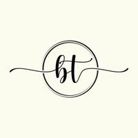 initial handwriting BT logo template Illustration. BT Letter beauty monogram Logo vector