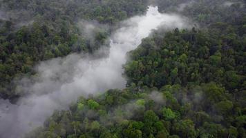 Aerial look down misty fog cloud video