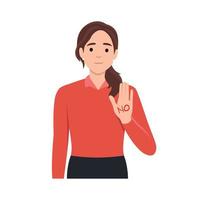 Young female say NO with negative gesture. Concept of rejection, refusing denial, disagree woman choice decision. Flat vector illustration isolated on white background
