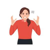 Young woman get angry and scream. Flat vector illustration isolated on white background