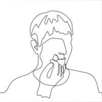 portrait of a man doing makeup. One continuous line art make up artist paints, makes up a man with short hair. Can be used for animation vector