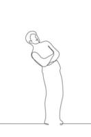 man stands bent over to peep something - one line drawing vector. concept to peep, observe, avoid someone's gaze vector