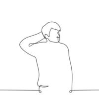 man with hand on the back of his head - one line drawing vector. concept of scratching your head, confused, indecisive, dirty hair vector