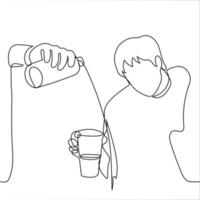 man holds a glass into which another man pours a drink from a bottle, but it does not fall. a man pours water past a glass to another man. Concept of being out of topic, irrelevant, social awkwardness vector