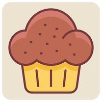 Filled color outline icon for cupcake. vector