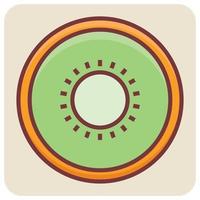 Filled color outline icon for kiwi slice. vector