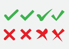 Cross symbols and check mark in flat vector illustration