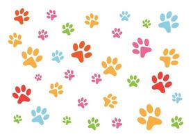 Colorful cat or dog paw prints pattern vector background